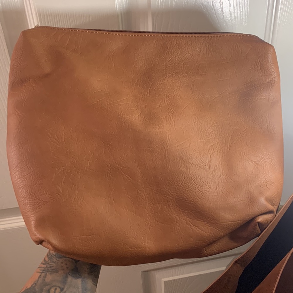 STREET LEVEL Faux Leather Oversized Cognac Clutch Bag